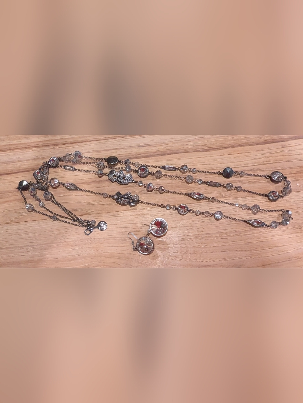 Silvertone And Crystal Drop Necklace and Earrings Set